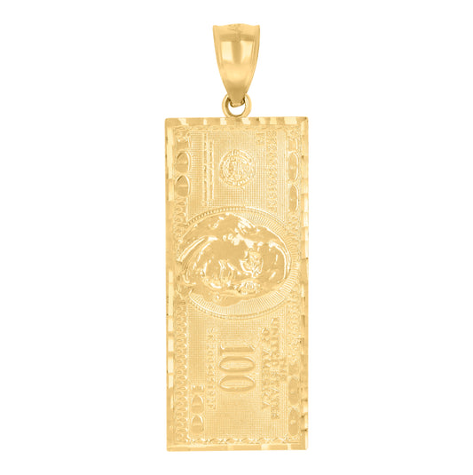 10K Yellow Gold Mens 100 Dollar Bill Fashion Charm Pendant
