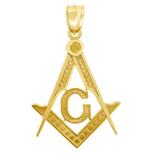 10K Yellow Gold Mens Masonic Freemasonry Occupation Charm Pendant