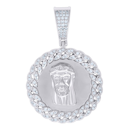 Sterling Silver Mens Cubic Zirconia Jesus Religious Charm Pendant