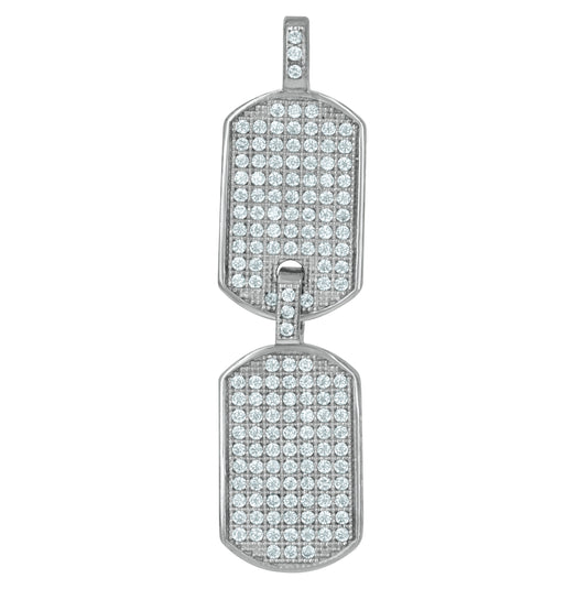 10K White Gold Cubic-Zirconia Mens Double Dog Tag Charm Pendant