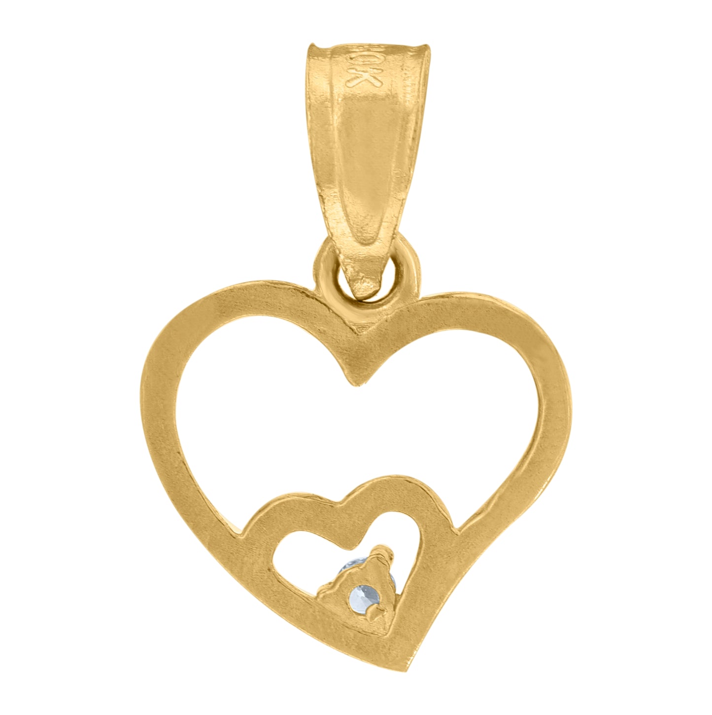 10K Gold Two-Tone Cubic-Zirconia Womens Double Heart Charm Pendant