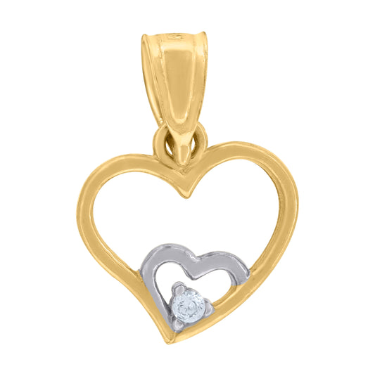 10K Gold Two-Tone Cubic-Zirconia Womens Double Heart Charm Pendant