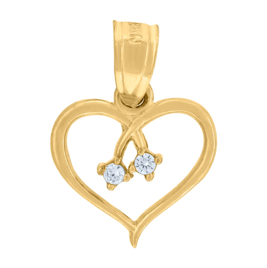 10K Yellow Gold Cubic-Zirconia Womens Heart Charm Pendant