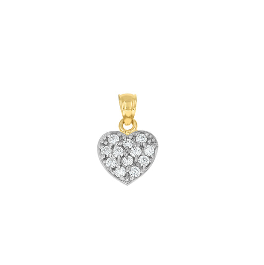 10K Two-Tone Gold Womens Cubic Zirconia Cubic-Zirconia Heart Charm Pendant