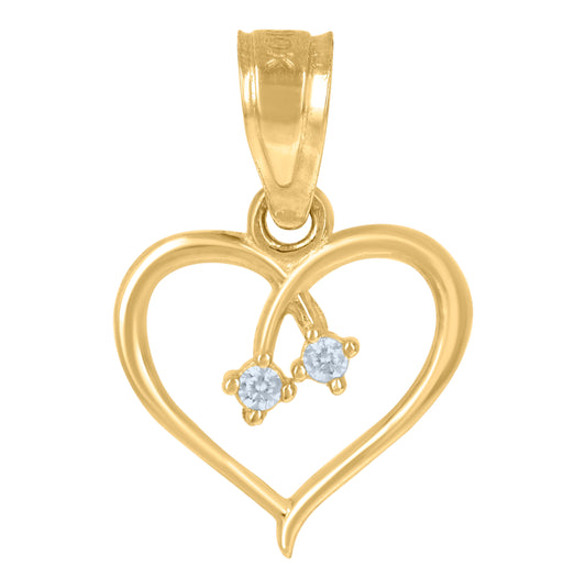 10K Yellow Gold Cubic-Zirconia Womens Heart Charm Pendant