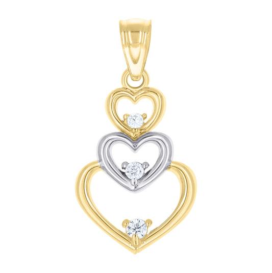 10K Two-Tone Gold Womens Cubic Zirconia Cubic-Zirconia Triple Hearts Love Charm Pendant