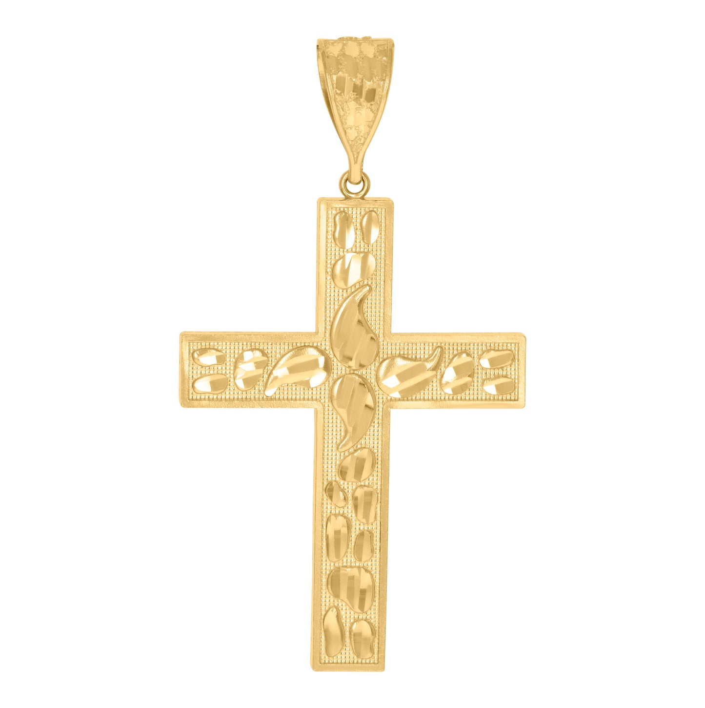 10K Yellow Gold Diamond-Cut Nugget Mens Cross Religious Charm Pendant