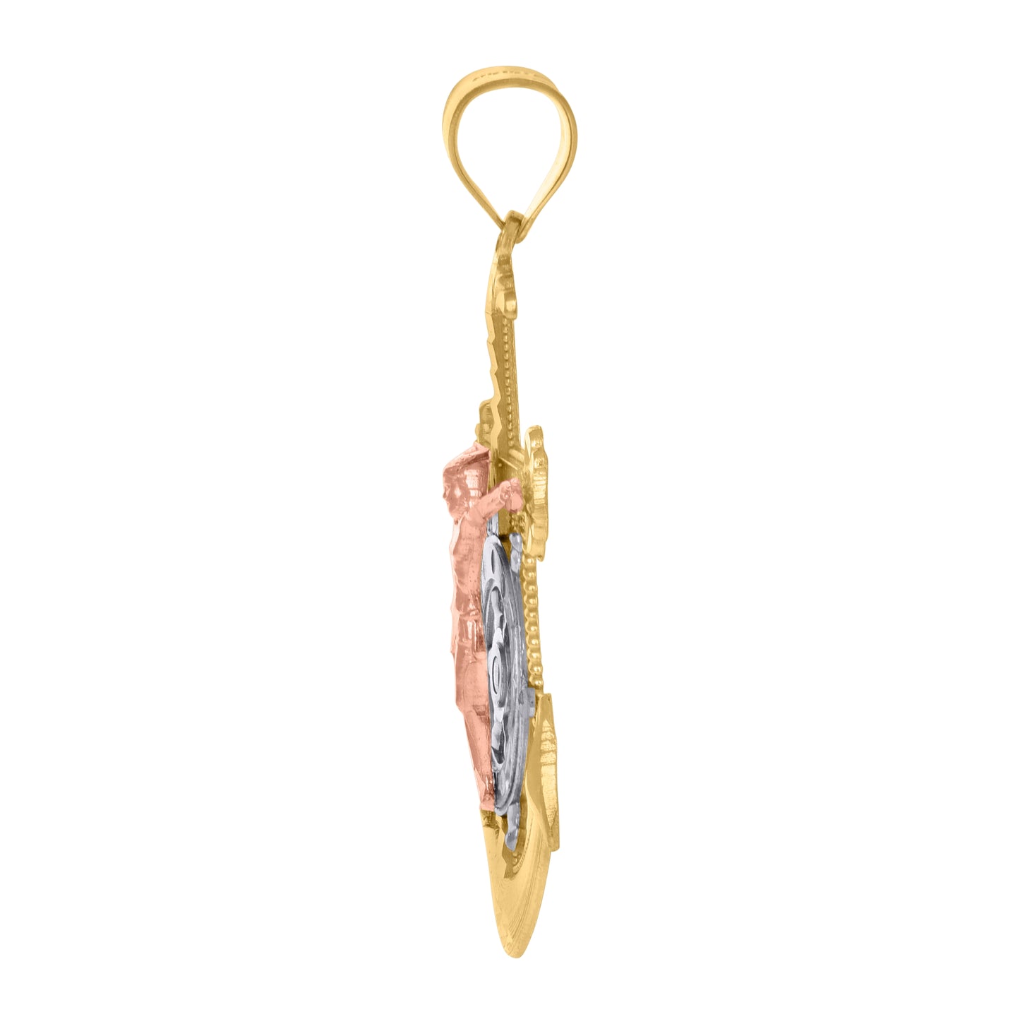 10K Tri-Color Gold Mens Women Crucifix Religious Charm Pendant