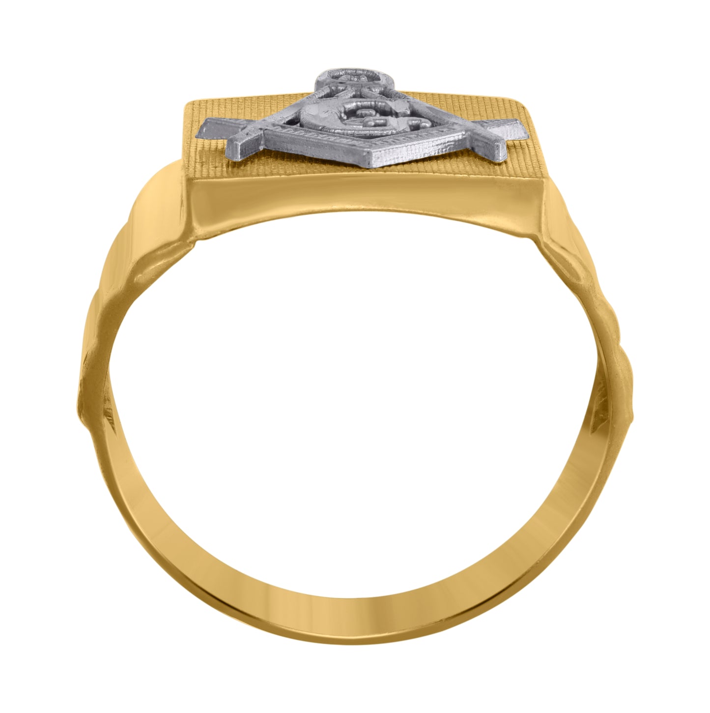 10K Two-Tone Gold Mens Diamond Cut Textured Masonic Vintage Square Religious Ring