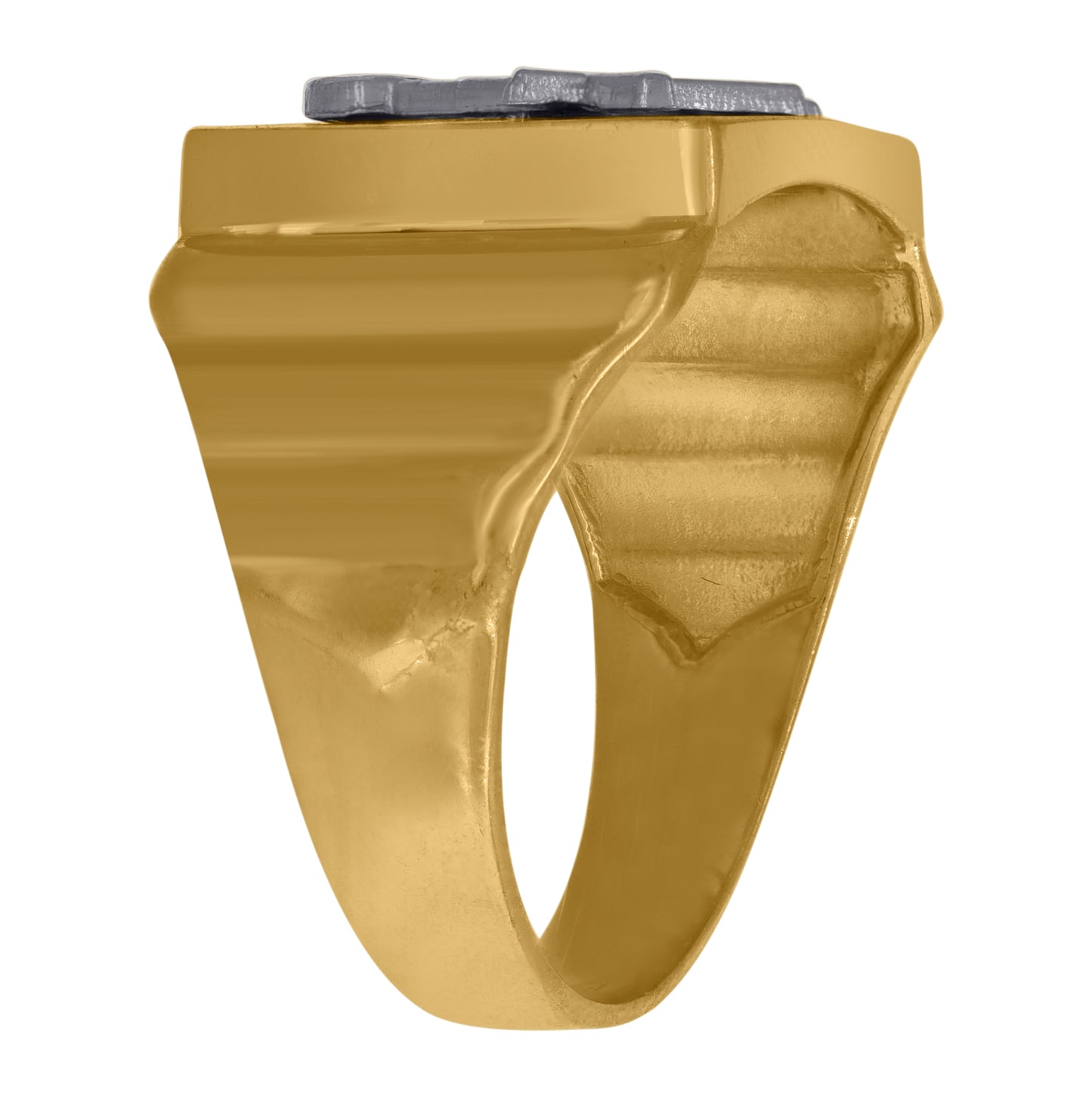 10K Two-Tone Gold Mens Diamond Cut Textured Masonic Vintage Square Religious Ring