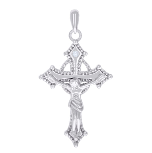 Sterling Silver Unisex Cubic-Zirconia Religious Crucifix Charm Pendant