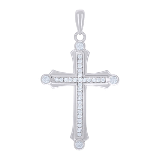 Sterling Silver Unisex Cubic-Zirconia Cross Religious Charm Pendant