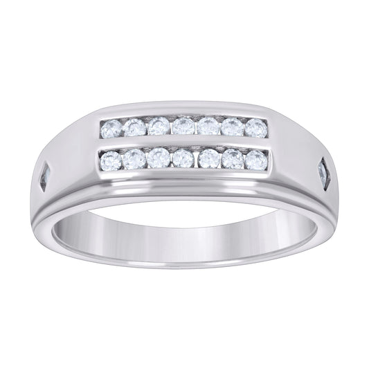 Sterling Silver Mens Cubic Zirconia Sizes 8 To 12 Two-Rows Bridal Anniversary Engagement WeddingBand Ring
