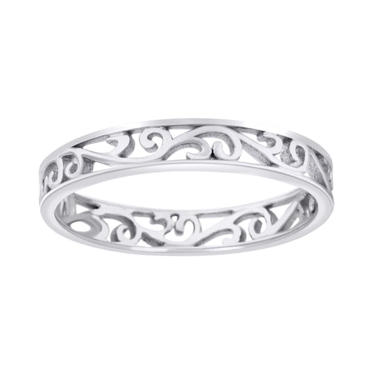 Sterling Silver Womens Scroll Pattern Fashion Bridal Anniversary Wedding Engagement Band Ring