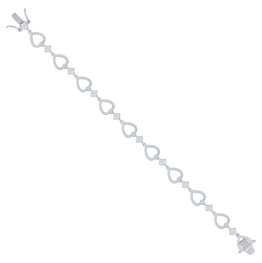Sterling Silver Womens Cubic Zirconia Link Heart Bracelet