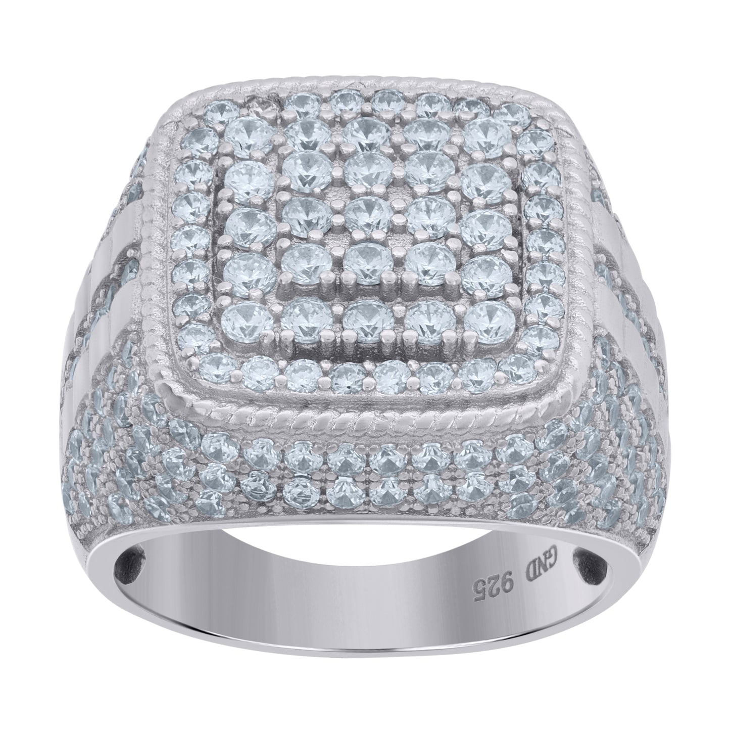 Sterling Silver Mens Cubic-Zirconia Square Head Cluster Fashion Bridal Anniversary Wedding Engagement Band Ring