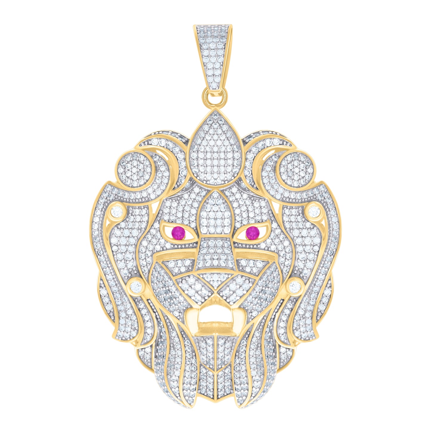 Sterling Silver White Mens Pink White Cubic-Zirconia Lion Head Charm Pendant