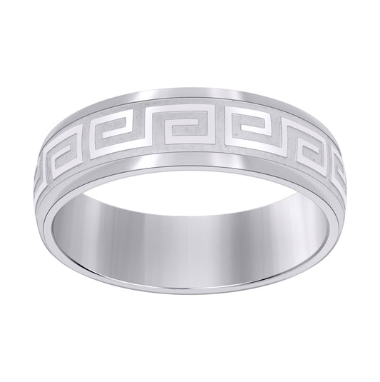 Stainless Steel Mens Greek Key Engraved Sizes 7 - 14 Comfort-fit Fashion Bridal Anniversary Wedding Engagement Band Ring