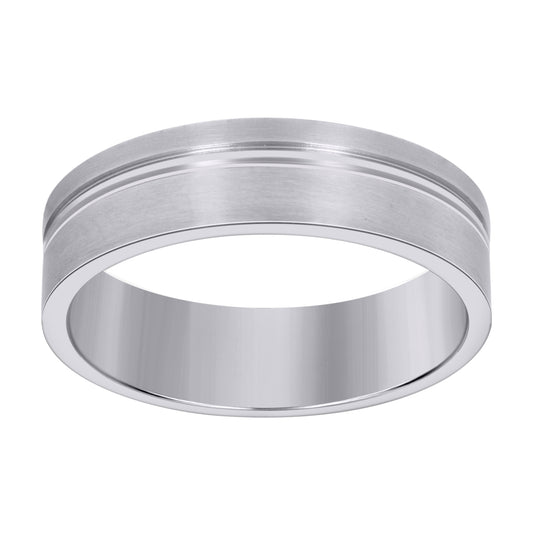Stainless Steel Mens Brushed Finish With Polished Groove Band Comfort-Fit Fashion Bridal Anniversary Wedding Engagement Band Ring