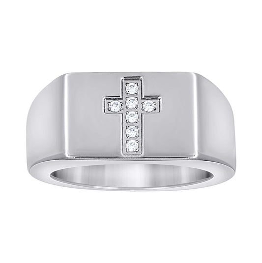 Stainless Steel Mens Cubic Zirconia Cross Polished Band Comfort-Fit Fashion Bridal Anniversary Wedding Engagement Band Ring