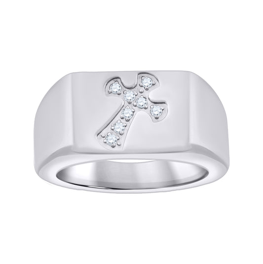 Stainless Steel Men's Cubic Zirconia Cross Polished Band Comfort-Fit Fashion Bridal Anniversary Wedding Engagement Band Ring