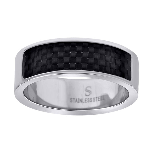Stainless Steel Mens Carbon Fiber Inlay Band Sizes 7 - 14 Comfort-Fit Fashion Bridal Anniversary Wedding Engagement Band Ring