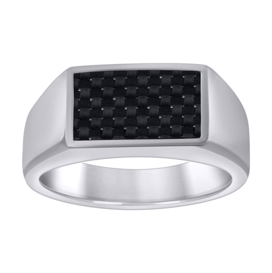 Stainless Steel Mens Carbon Fiber Rectangle Inlay Sizes 7 - 14 Comfort-Fit Fashion Bridal Anniversary Wedding Engagement Band Ring