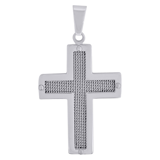 Stainless Steel Mens Mesh Cross Religious Charm Pendant