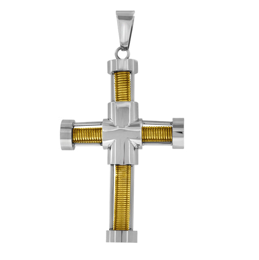Stainless Steel Mens Two-Tone Cross Religious Charm Pendant