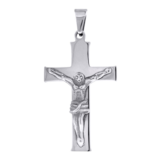 Stainless Steel Mens Cross With Crucifix Religious Charm Pendant