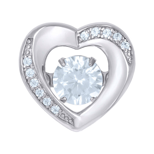 Sterling Silver Womens Sparkling Cubic-Zirconia Heart Slide Pendant