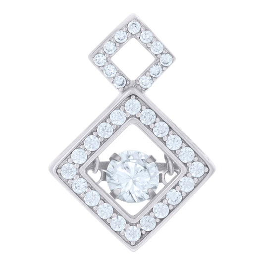 Sterling Silver Womens Cubic Zirconia Fashion Square Charm Pendant