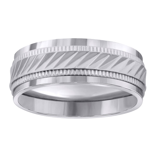 Stainless Steel Mens Grooved Milgrain Sizes 7 - 14 Comfort-Fit Fashion Bridal Anniversary Wedding Engagement Band Ring