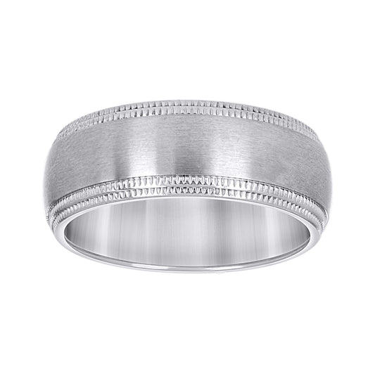 Stainless Steel Mens Brushed Milgrain Edge Sizes 7 - 14 Comfort-Fit Fashion Bridal Anniversary Wedding Engagement Band Ring