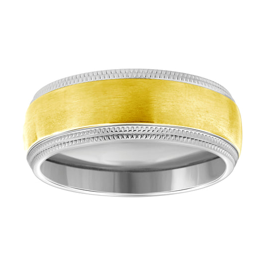 Stainless Steel Mens Two-Tone Brushed Milgrain Edge Sizes 7 - 14 Comfort-Fit Fashion Bridal Anniversary Wedding Engagement Band Ring
