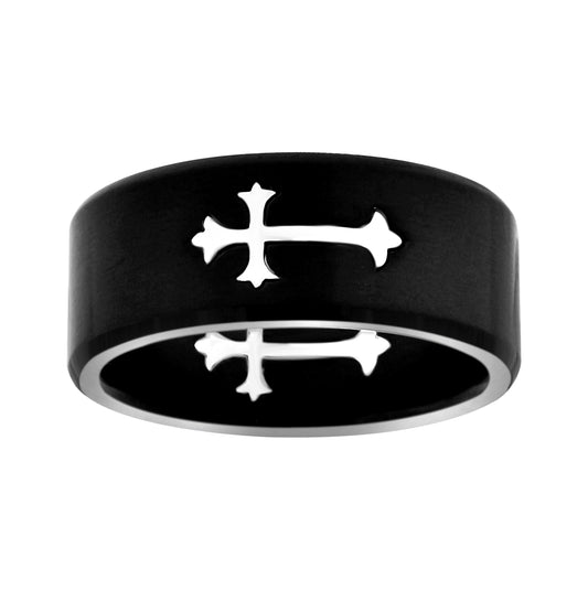 Stainless Steel Mens Black Vintage Cross Sizes 7 - 14 Comfort-Fit Fashion Bridal Anniversary Wedding Engagement Band Ring