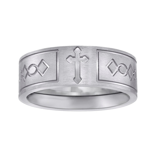 Stainless Steel Mens Brushed Celtic Cross Engraved Sizes 7 - 14 Comfort-Fit Fashion Bridal Anniversary Wedding Engagement Band Ring