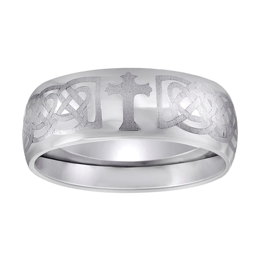 Stainless Steel Mens Celtic Cross Polished Dome Sizes 7 - 14 Comfort-Fit Fashion Bridal Anniversary Wedding Engagement Band Ring