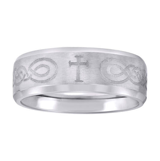 Stainless Steel Mens Center Brushed With Celtic Cross Sizes 7 - 14 Comfort-Fit Fashion Bridal Anniversary Wedding Engagement Band Ring