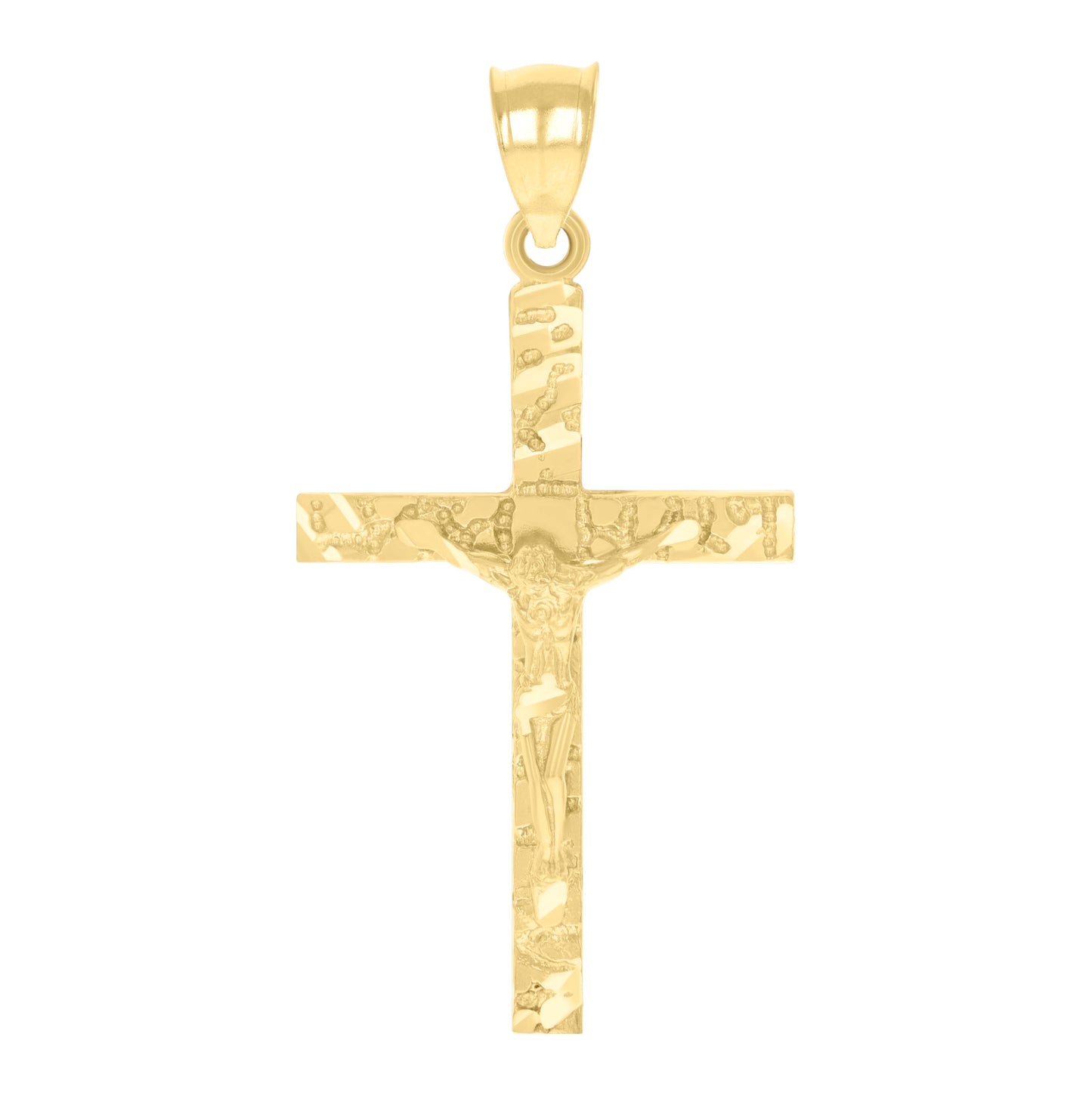 14K Yellow Gold Womens Diamond-Cut Nugget Latin Cross Crucifix Ht:40.6Mm Religious Pendant Charm