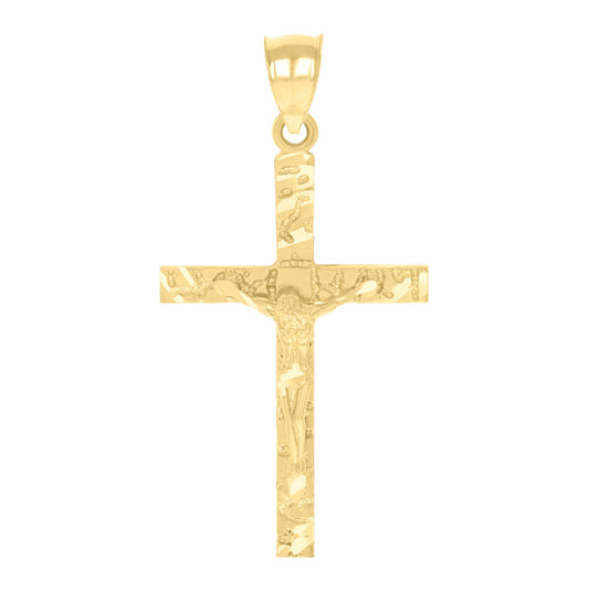 14K Yellow Gold Womens Diamond-Cut Nugget Latin Cross Crucifix Ht:40.6Mm Religious Pendant Charm