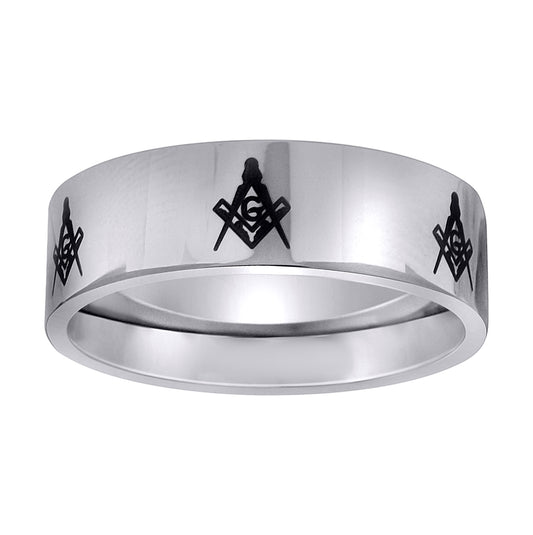 Stainless Steel Mens Masonic Polished Sizes 7 - 14 Comfort-Fit Fashion Bridal Anniversary Wedding Engagement Band Ring