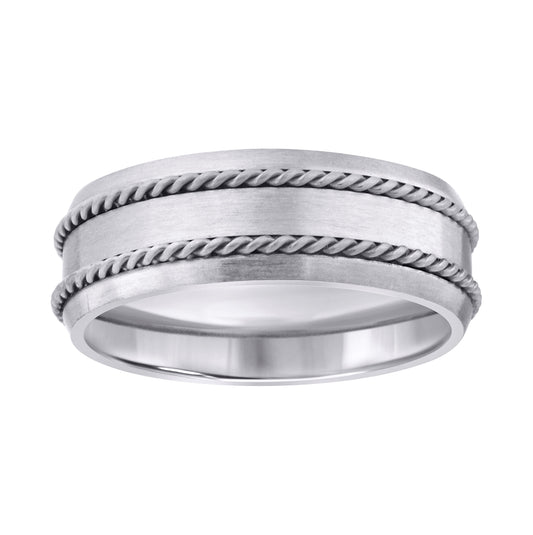 Stainless Steel Mens Double Rope Engraved Brushed Sizes 7 - 14 Comfort-Fit Fashion Bridal Anniversary Wedding Engagement Band Ring