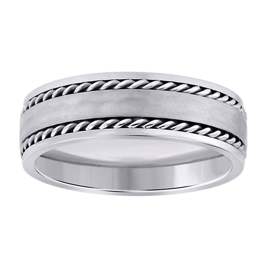 Stainless Steel Mens Double Rope Inlay Brushed Sizes 7 - 14 Comfort-Fit Fashion Bridal Anniversary Wedding Engagement Band Ring