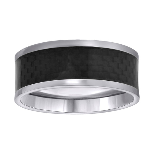 Stainless Steel Mens Carbon Fiber Inlay Center Sizes 7 - 14 Comfort-Fit Fashion Bridal Anniversary Wedding Engagement Band Ring