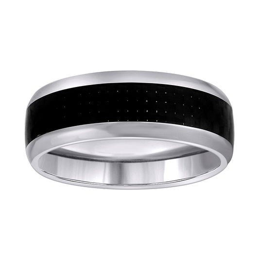 Stainless Steel Men's Carbon Fiber Inlay Center Sizes 7 - 14 Comfort-Fit Fashion Bridal Anniversary Wedding Engagement Band Ring