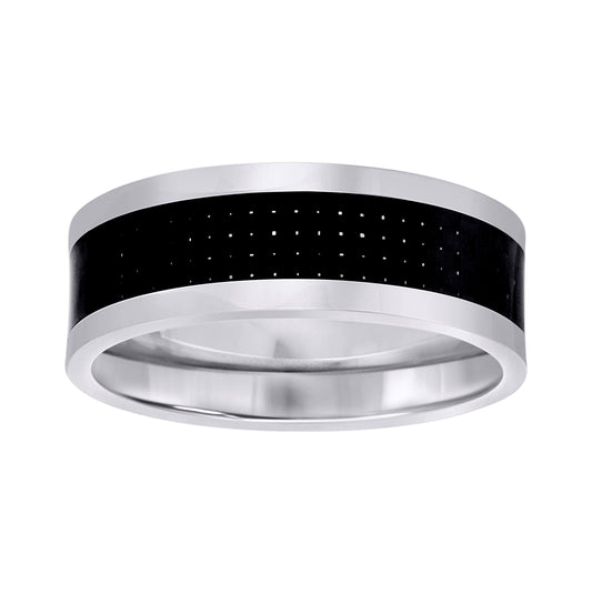 Stainless Steel Mens Carbon Fiber Inlay Sizes 7 - 14 Comfort-Fit Fashion Bridal Anniversary Wedding Engagement Band Ring
