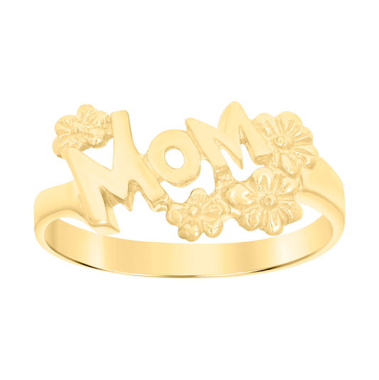 14K Gold Womens Two-Tone Mom Flower Size 7 Band Ring