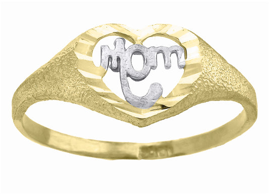 14K Two-Tone Gold Womens Diamond-Cut Textured Mom Ring