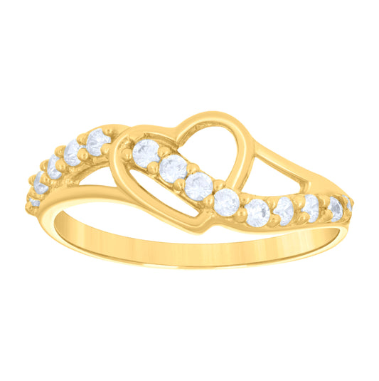 14K Two-Tone Gold Womens Cubic Zirconia Heart Band Ring